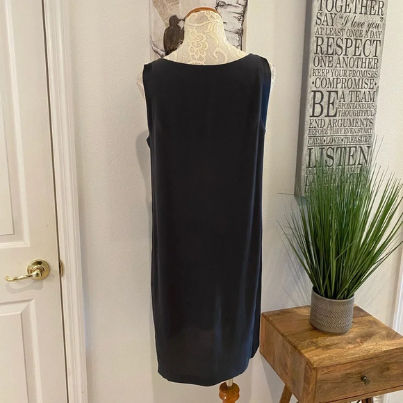 Eileen Fisher Grey/Black Georgette Shift Dress - Picture 5 of 8